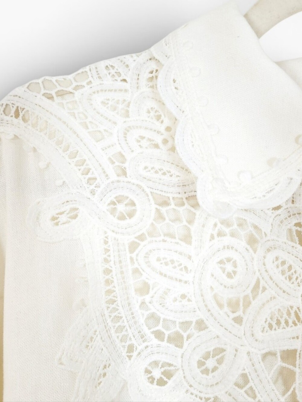NWT CAROLINE CONSTAS Battenburg Lace Linen Blend Button Down Shirt XL Ivory - Picture 3 of 11